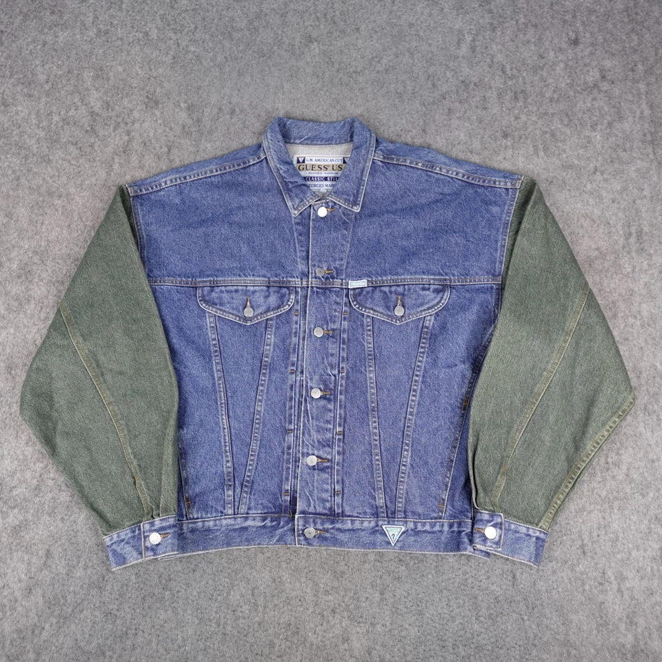 Vintage GUESS Jacket Mens XL Green Trucker Jean Georges Marciano Made in USA 90s - Imagem 2 de 4