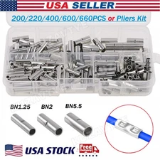 200/660Pcs Bare Copper Wire Butt Terminals Uninsulated Ferrules Crimp Connectors