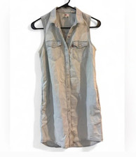 Levi  s Denim Sleeveless Collared Light Washed Shirt Dress w Pearl Snaps W XS