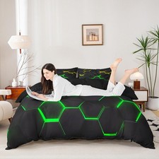 Geometry Honeycomb Bedding Duvet Cover Full Size Hexagon Bed Cover for Kids T...