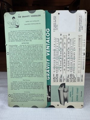 VINTAGE Penn Ventilator Co Gravity Ventalog Slide Rule Airflow Sizing Calculator