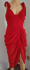 Pretty Little Thing Red Chiffon Ruched Tie Strap V-Neck Midi Dress - Size 6
