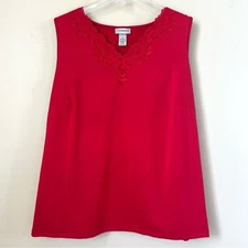 Catherine’s Red Sleeveless Lace V Neck Lightweight Summer Blouse Top SZ 1X