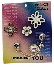 5 Pc Crocs Original Uniquely You Diamond Gold Cut-Out Flowers Jibbitz Charms