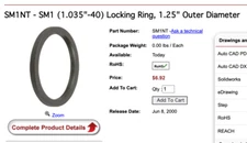 2X Thorlabs SM1NT - SM1 (1.035"-40) Locking Ring, 1.25" Outer Diameter