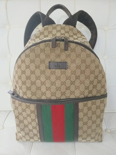 Authenticated Used GUCCI Gucci Web GG Supreme Sherry Line Backpack Rucksack  PVC Leather Beige Black Green Red 443805 