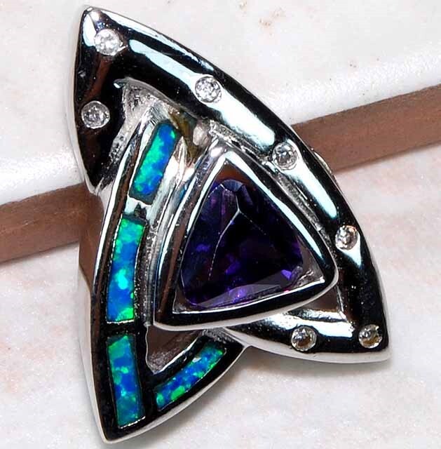 Amethyst & Australian Opal Inlay 925 Sterling Silver Pendant OP5
