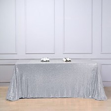 90x132" Silver SEQUIN RECTANGLE TABLECLOTH Light Gray Party Catering Linens SALE