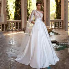 Satin A-Line One Shoulder Wedding Dresses Lace Appliques Backless Bridal Gowns