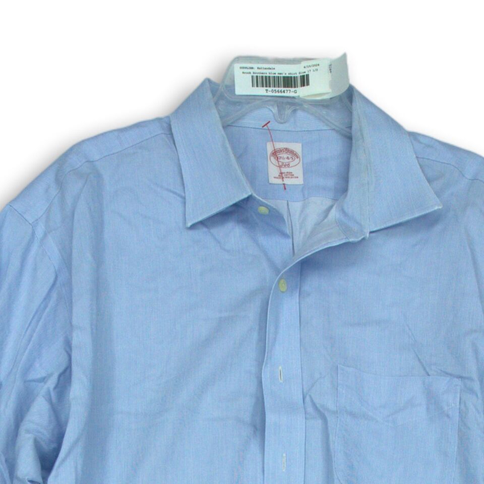 Brooks Brothers Mens Blue Spread Collar Long Sleeve Dress Shirt Size 17 ...