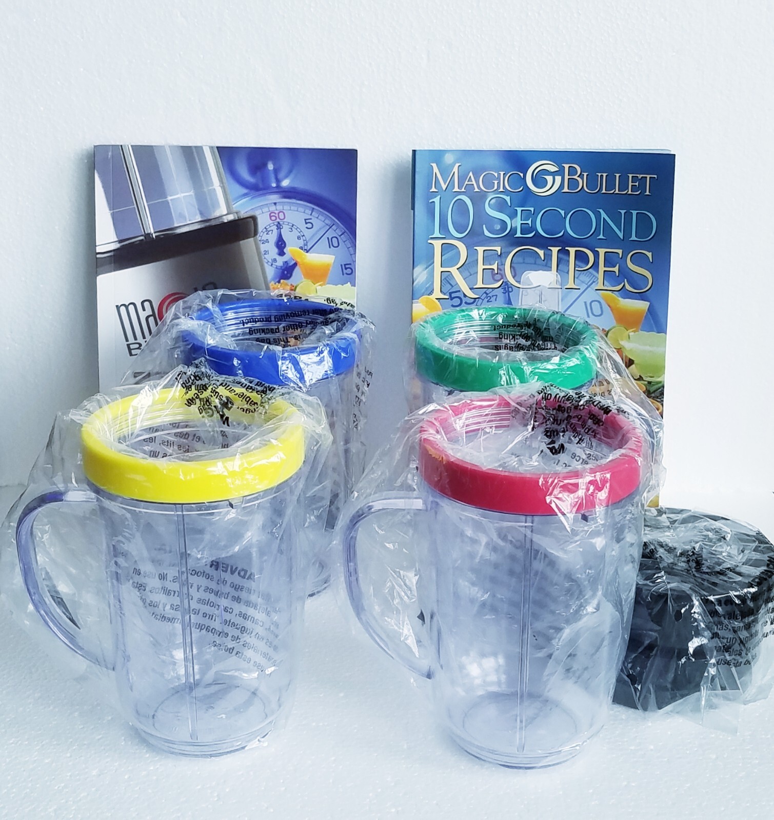 Magic Bullet Blender Accessories Only - Set of 4 Cups, Rings, Tops, 2 Books