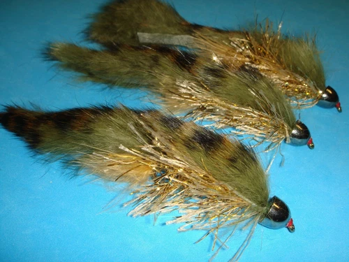 FLY FISHING FLIES - Olive/Gold [.44 MAGNUM] Bunny Streamers, size #2 (3 pcs)