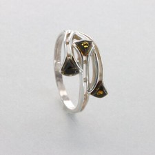 Triple Triangle Green BALTIC AMBER Ring 925 STERLING SILVER Poland 12e