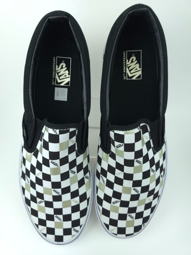 Vans Mens 13 Black Gold Slip On 50th Anniversary Checker Sneaker Shoes NWOB - Picture 3 of 10