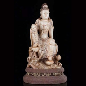 Antique Chinese Shoushan Stone Carving Guanyin set Gems