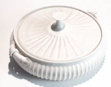 Vintage MCM White Swirled China Serving Dish with Lid Handmade
