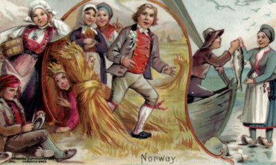 1893 Norway Fishing Clogs Arbuckle Bros Coffee NYC Kaufmann Strauss Trade Card