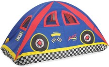 Boys Bed Tent Twin Size Blue Red Race Car Racing Checker Dome Canopy Play House