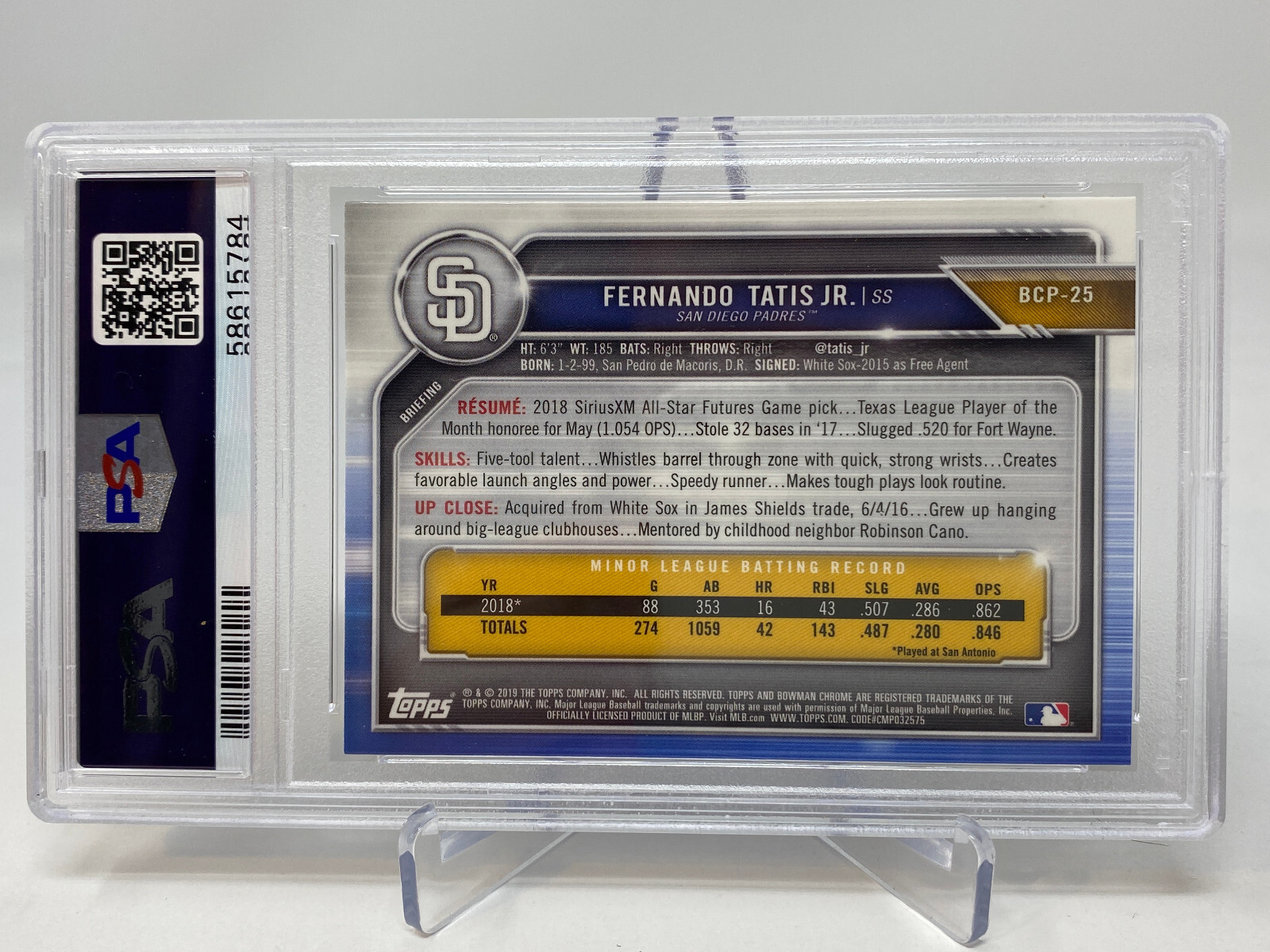 2019 Bowman Chrome Fernando Tatis Jr.  Rookie Card  - PSA 9 view 10