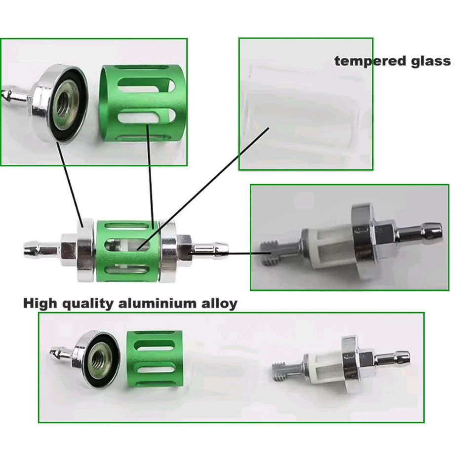 8mm CNC Aluminum Alloy Glass Motorcycle Gas Fuel Gasoline Oil Filter Universal - Image 3 of 4