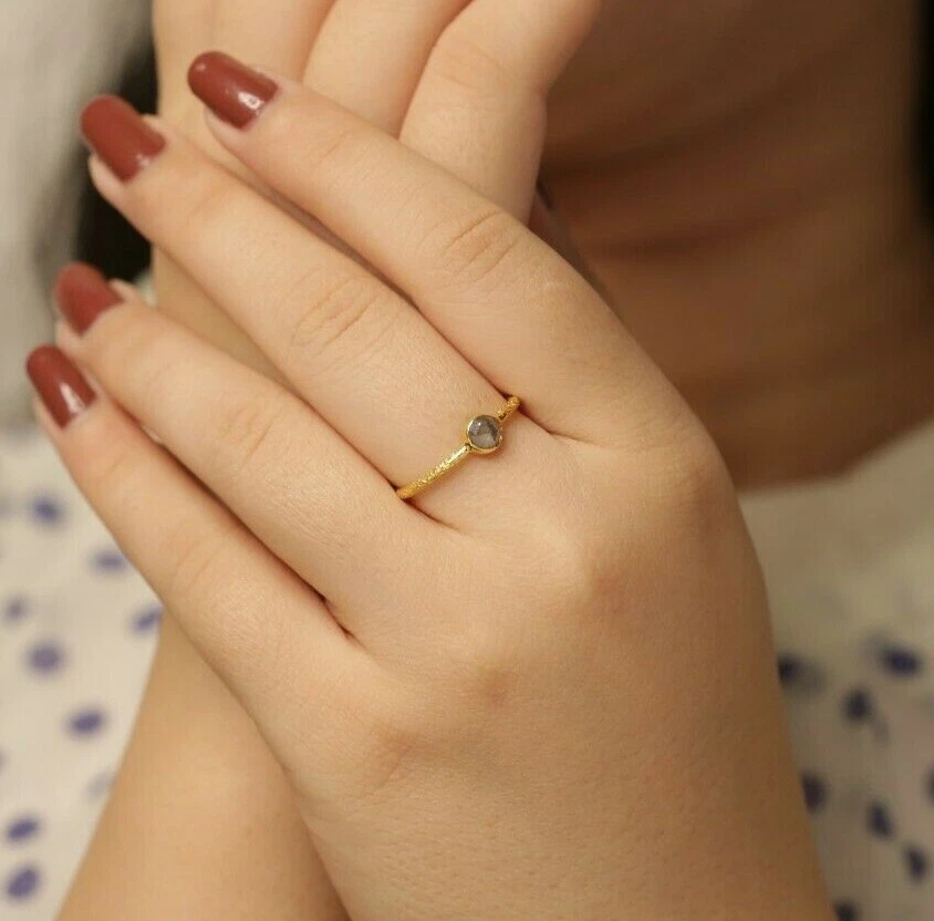 Anillo Promesa Propuesta Diamante Genuino Oro Sólido 18K Fino Regalo Joyería para Niñas Foto 2 de 4
