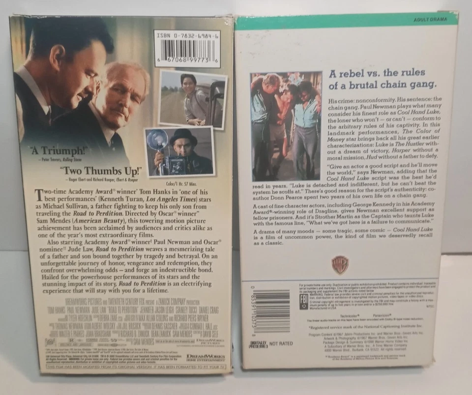 2 VHS Tapes Road to Perdition & Cool Hand Luke Tom Hanks and Paul Newman - Image 2 of 4