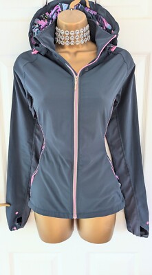 Elle Sport Fitted Zip Up Grey Tracksuit Top Tropical Pink Mesh