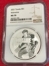 NGC 2021 TUVALU MS70 MARVEL WOLVERINE $1.00 1 OZ. .9999 SILVER COIN-APR173