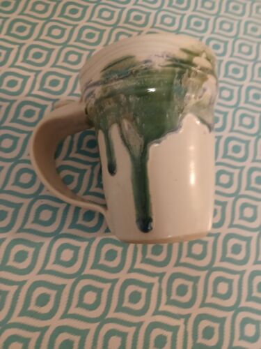Tazza caffè ceramica artistica teal fatta a mano tazza poggiapollice smalto a goccia - Foto 3 di 9