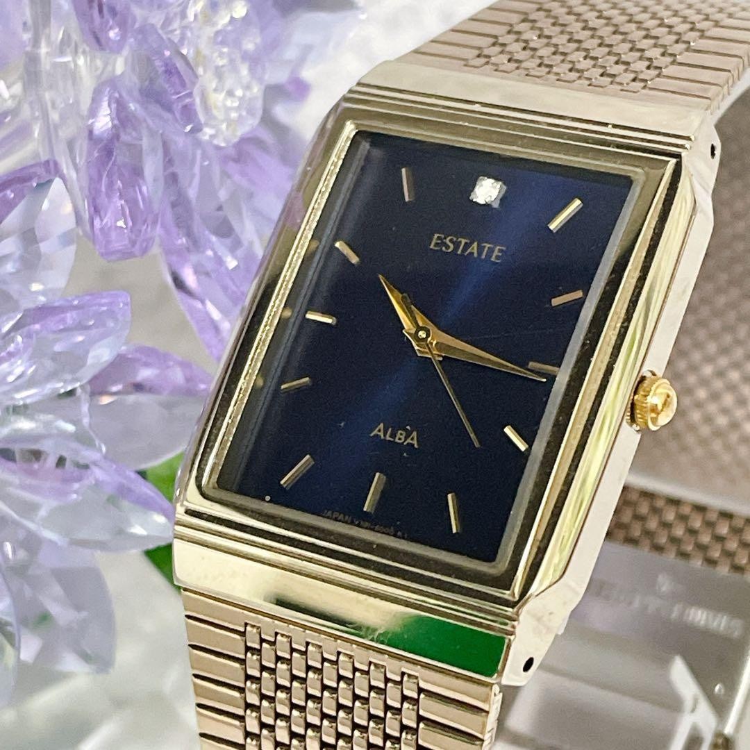 SEIKO ALBA ESTATE Square Blue Watch V701-5000 Tested Working