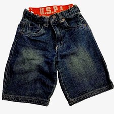 U.S. Polo Assn Denim Blue Jean Shorts Kids 3T Adjustable Waist Orange Band