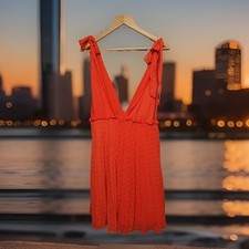 ASOS DESIGN Orange Pleated Tie Strap Mini Dress UK 10 Lined Summer Party
