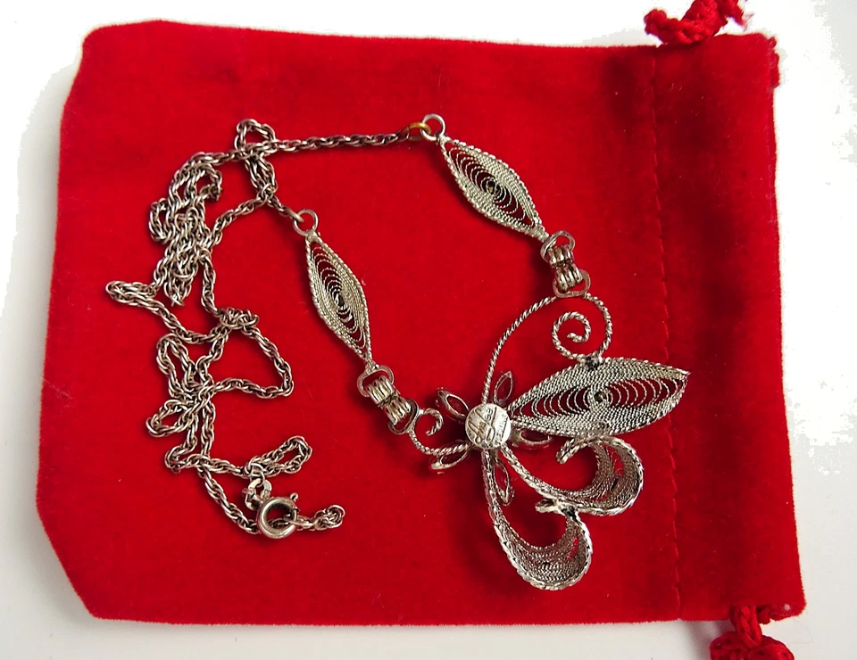 Kette / Collier 835 Silber Filigran Floral Brillant-Optik im Jugendstil 1950er - Bild 4 von 4