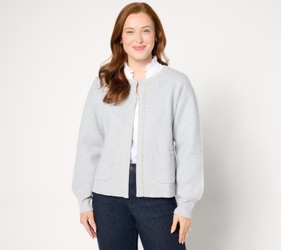 Studio Park Women's Top Sweater Sz L Pearl Embellished Cardigan Brght Wht