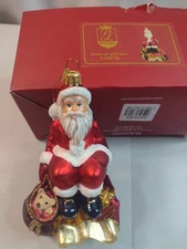 Kurt S. Adler Limited Edition Hand Blown Glass Santa on Gifts Ornament Christmas