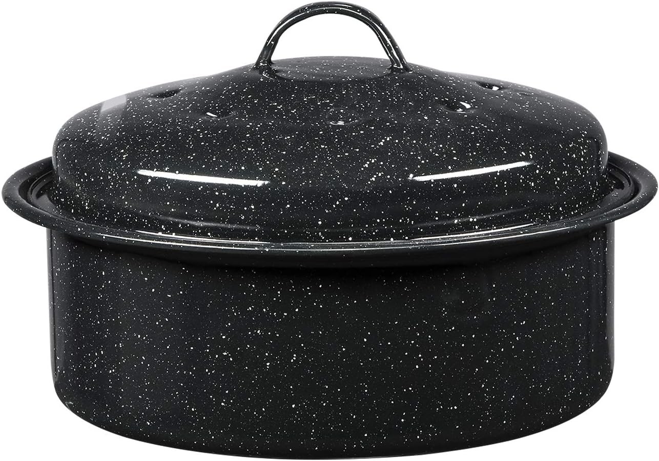 Granite Ware 8.7-Inch Covered Round Roaster, 3 Lb 9.25in. x 5.5in, Black