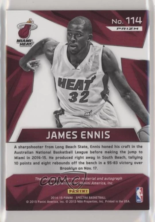 2014-15 Panini Spectra Rookie Jersey Auto James Ennis #114 Rookie Auto RC - Image 2 of 2
