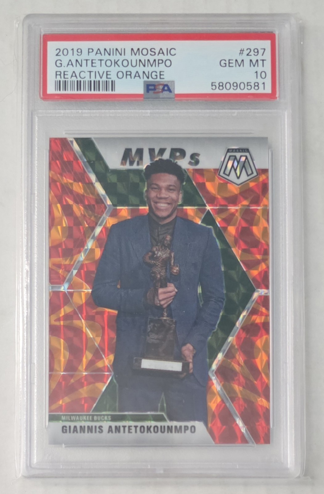 2019 PANINI MOSAIC REACTIVE ORANGE PRIZM #297 GIANNIS ANTETOKOUNMPO PSA 10