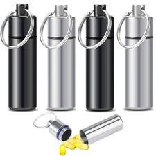 4pcs Pill Case, Travel Keychain Holder, Portable Black Silver