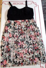 Mini Sun Dress Rayon Black Top Ruffled Floral Print Medium C. Graffitti Womens