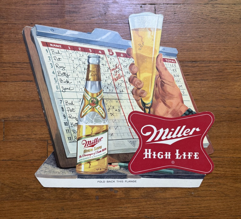 MILLER HIGH LIFE Beer Bowling Deadstock Cardboard Display Sign (VG, VTG, 50s)