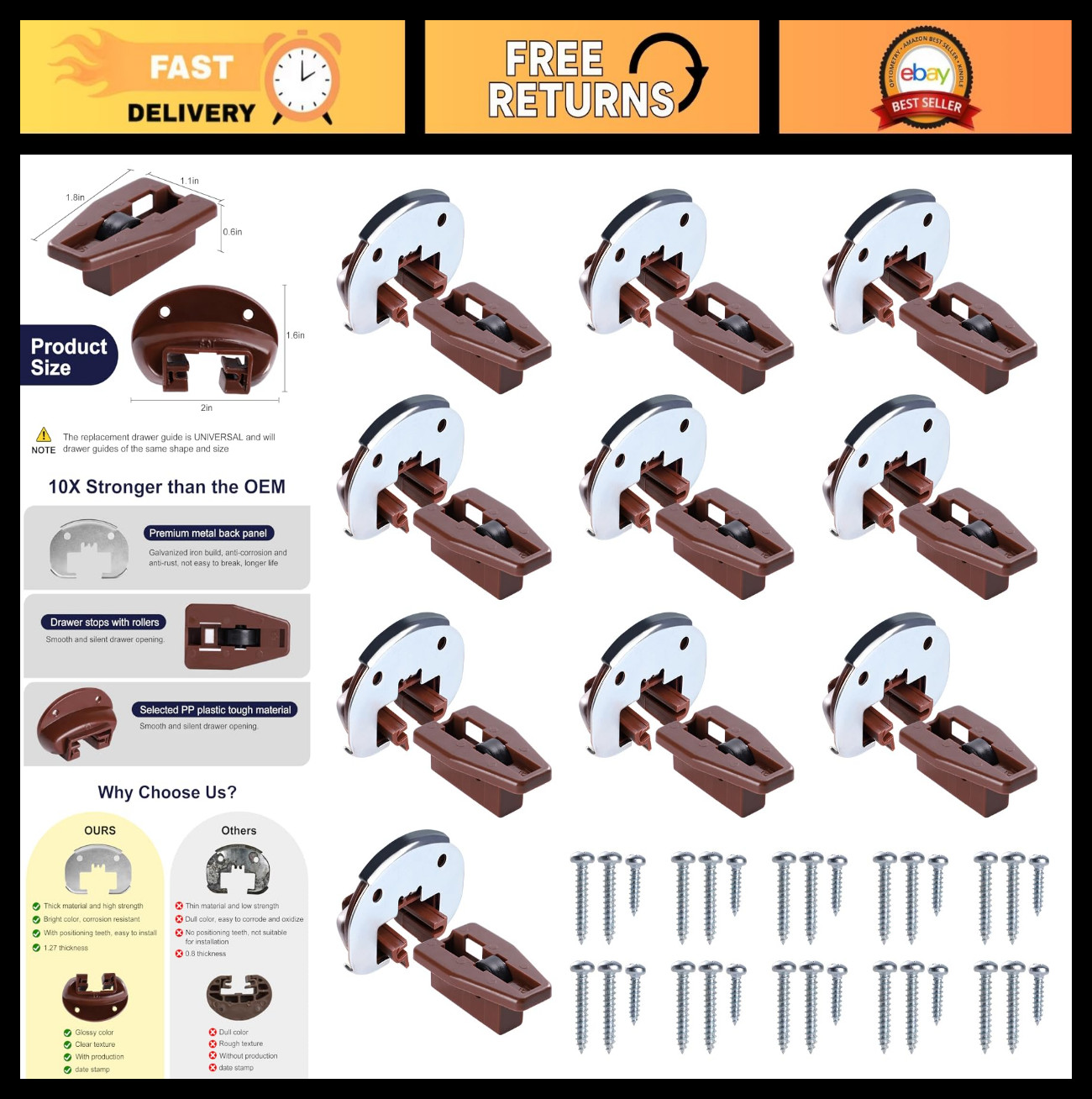 10 Sets Drawer Slide Replacement Parts - Rite-Trak II Repair