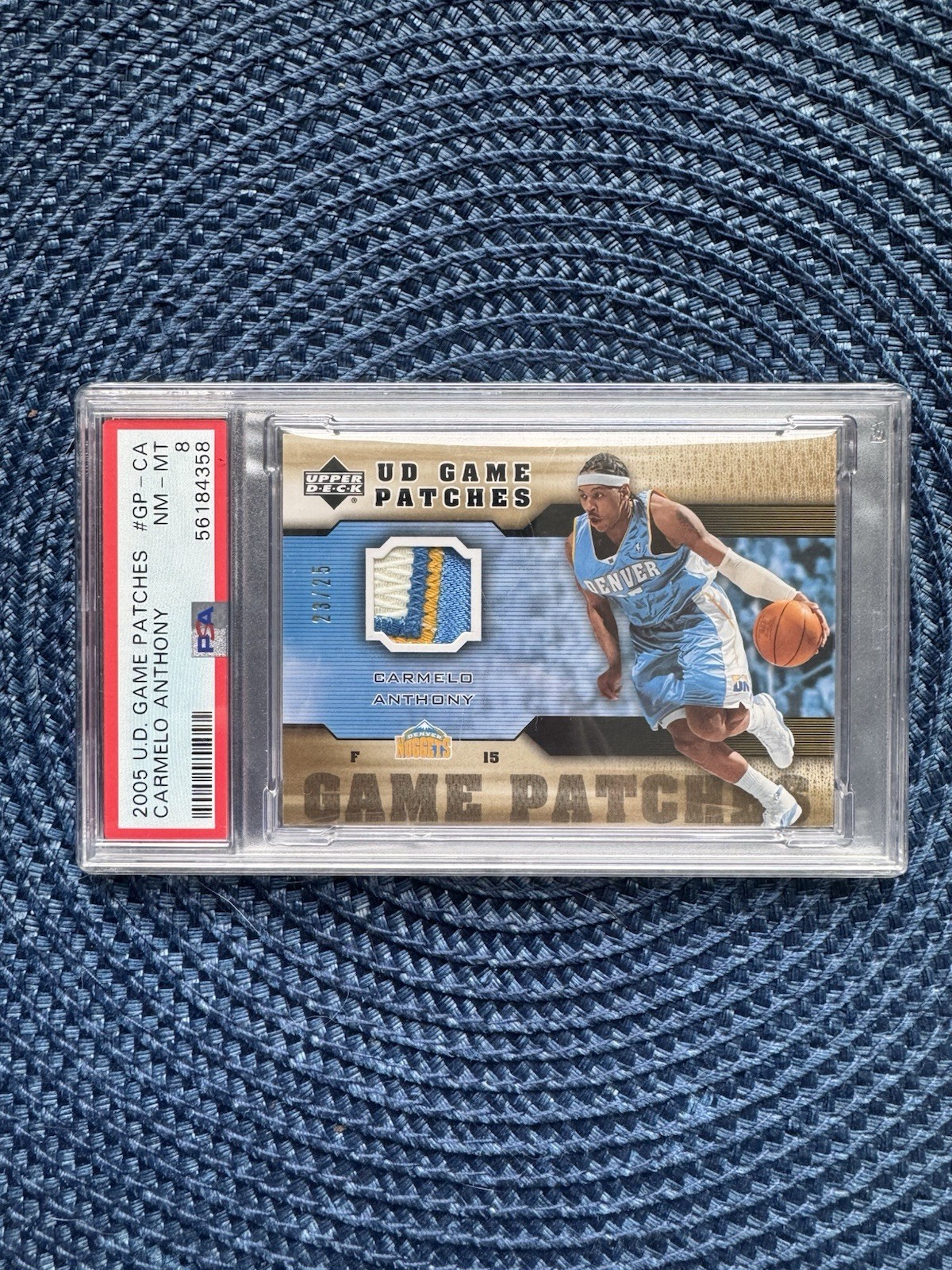 2005 Upper Deck Game Patches Carmelo Anthony /25 PSA 8 Game Worn Thick Patch