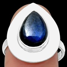 Blue Fire Labradorite - Madagascar 925 Sterling Silver Ring s.8 Jewelry R-1082