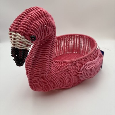 Ciroa Pink Flamingo Resin Wicker Serving Basket Tropical Décor Hello Summer NWT