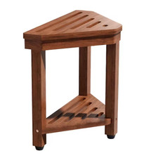 15 in Shower Foot Rest, Acacia Shower Stool for Shaving Legs, Corner Bath Shower