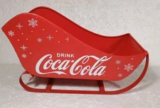 Coca-Cola Red Metal Christmas Sleigh Holiday Decor Drink Coca Cola 10"L 6"H 5"W