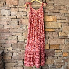 Sonoma Womens Small Maternity Floral Maxi Dress Red Orange Tie Strap Boho Gauze