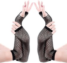 MCSQK Long Fingerless Fishnet Gloves 2 Pairs Black Mesh Arm Warmers Fancy Dress