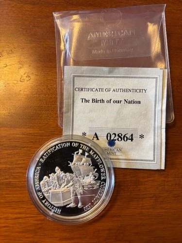History Of America Ratification Of The Mayflower 1620 20g .999 Silver Proof Coin